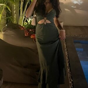 Zara Green Gathered Dress US XS